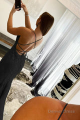 black halter backless prom dress