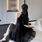 Black Halter Chiffon Short Homecoming Dress, Black Short Prom Dresses
