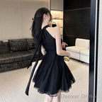Black Halter Chiffon Short Homecoming Dress, Black Short Prom Dress