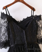 Black High Low Lace Prom Dress, Black Homecoming Dresses