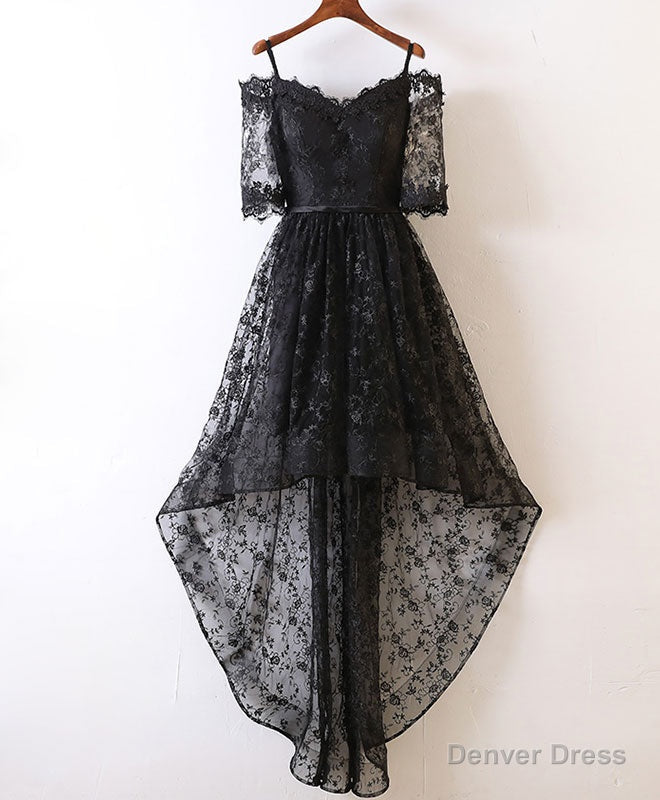 Black High Low Lace Prom Dress, Black Homecoming Dress Secondary image