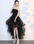 Black High Low Tulle And Applique Fashion Homecoming Dress, Black Prom Dress, Tulle Prom Dresses