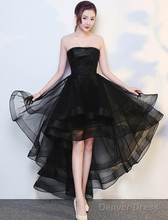 Black High Low Tulle And Applique Fashion Homecoming Dress, Black Prom Dress, Tulle Prom Dresses