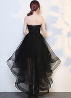 Black High Low Tulle And Applique Fashion Homecoming Dress, Black Prom Dress, Tulle Prom Dresses