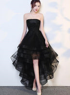 Black High Low Tulle And Applique Fashion Homecoming Dress, Black Prom Dress, Tulle Prom Dresses