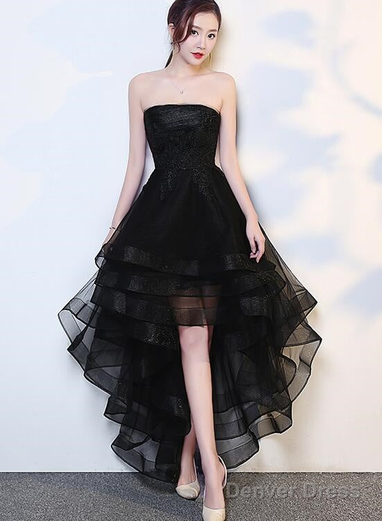 Black High Low Tulle And Applique Fashion Homecoming Dress, Black Prom Dress, Tulle Prom Dresses