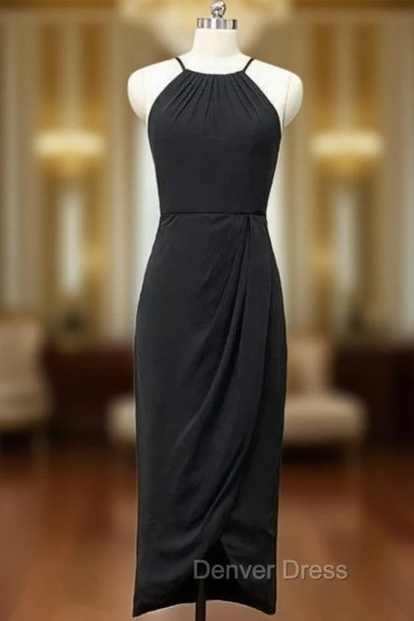Black High Neck Sheath Chiffon Bridesmaid Dresses Main image