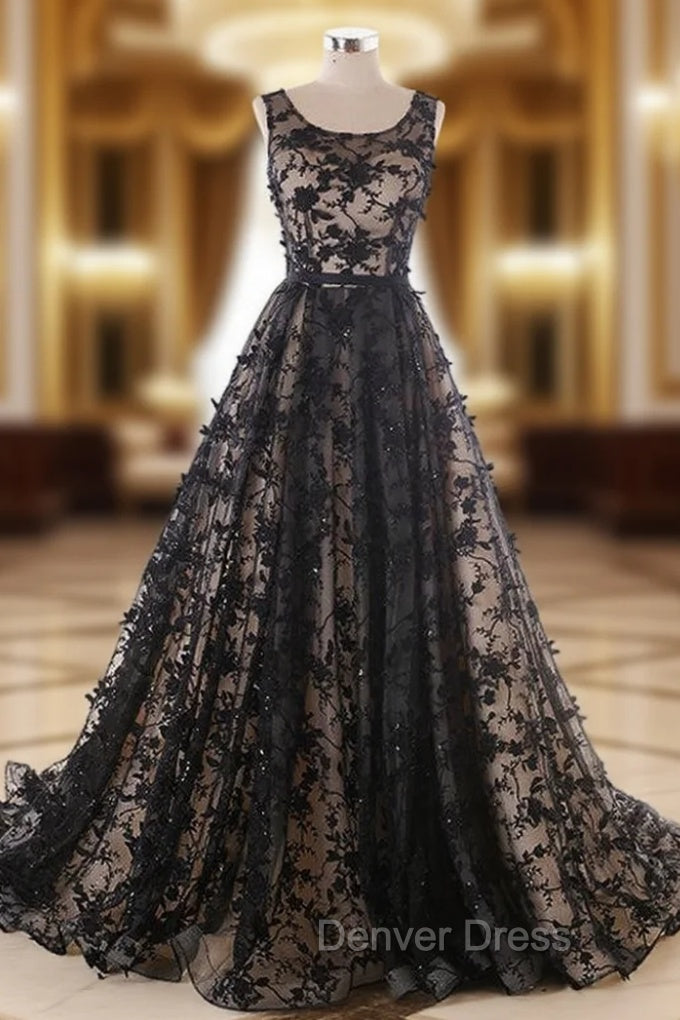 Black Lace Appliques Tulle Backless Wedding Dresses