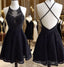 Black Lace Beaded Short Prom Dresses, Cute Black Homecoming Dresses