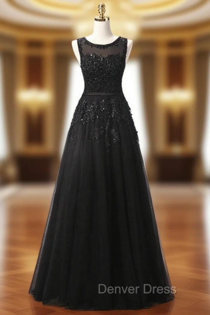 Black Lace Beading Scoop Sleeveless Bridesmaid Dresses Main image