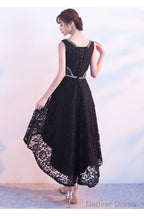 Black Lace High Low Beaded Short Prom Dress, Black Homecoming Dress Prom Dresses