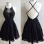 Black Lace Open Back Beaded Sexy Party homecoming prom dresses