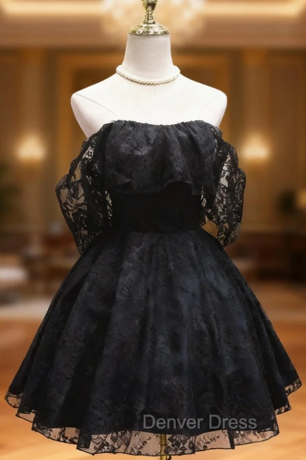 Black Lace Strapless Mini Homecoming Dresses Main image