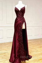 Black Lace V-Neck Long Prom Dress with Slit Birthday Outfits