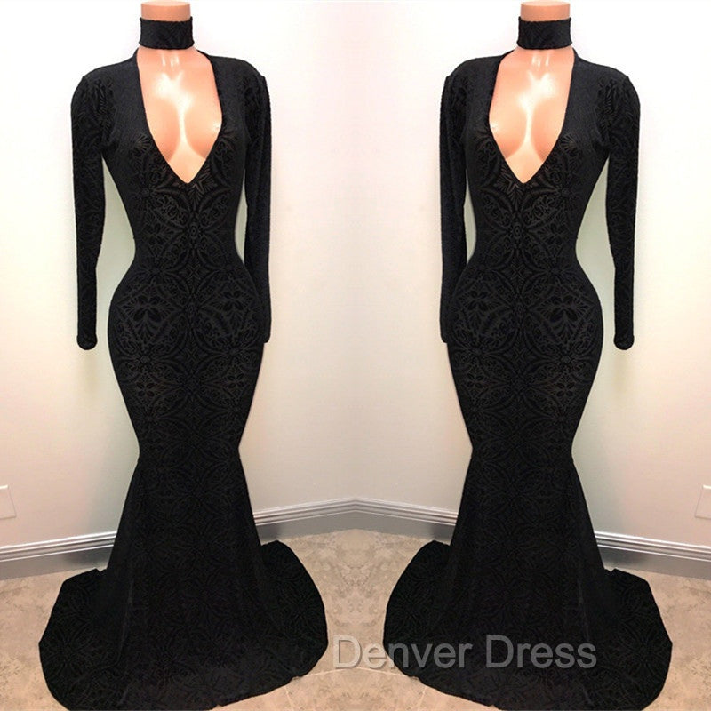 Black Lace V-Neck Prom Party Gowns| Mermaid Long-Sleeve Evening Gowns Secondary image