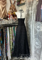 Black Lace V-Neckline A-Line Halter Party Dresses, Black Vintage Style Prom Dresses