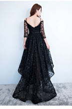 Black Lace V-Neckline Straps High Low Prom Dress Homecoming Dress, Black Prom Dresses