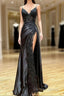 Black Long Appliques Prom Dresses With Spaghetti Straps