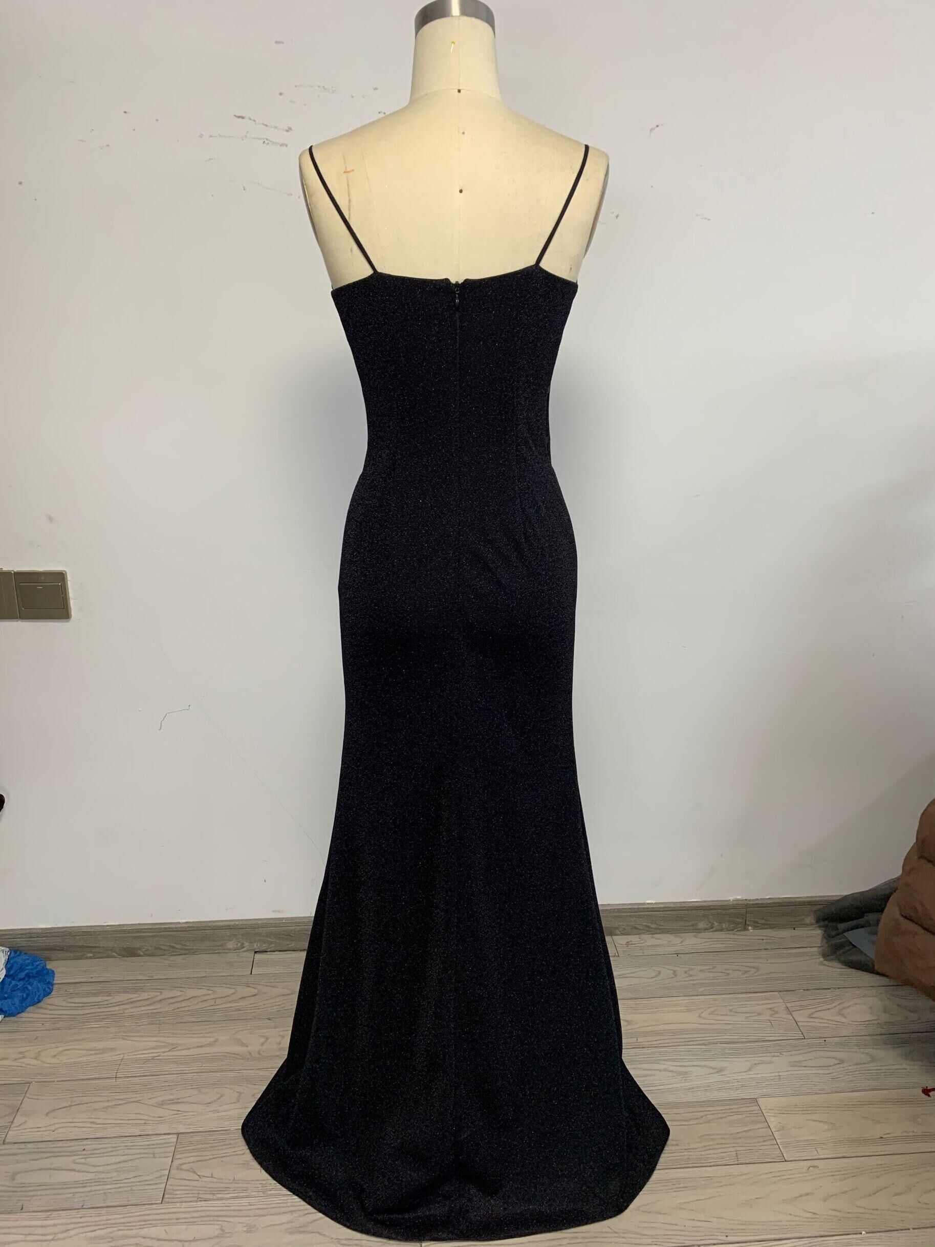 Black Long Prom Dress,Strapless Mermaid Prom Dress,Sparkle Tight Prom Dresses