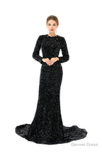 Long sleeve Sequin Prom Dresses with Detachable Skirt