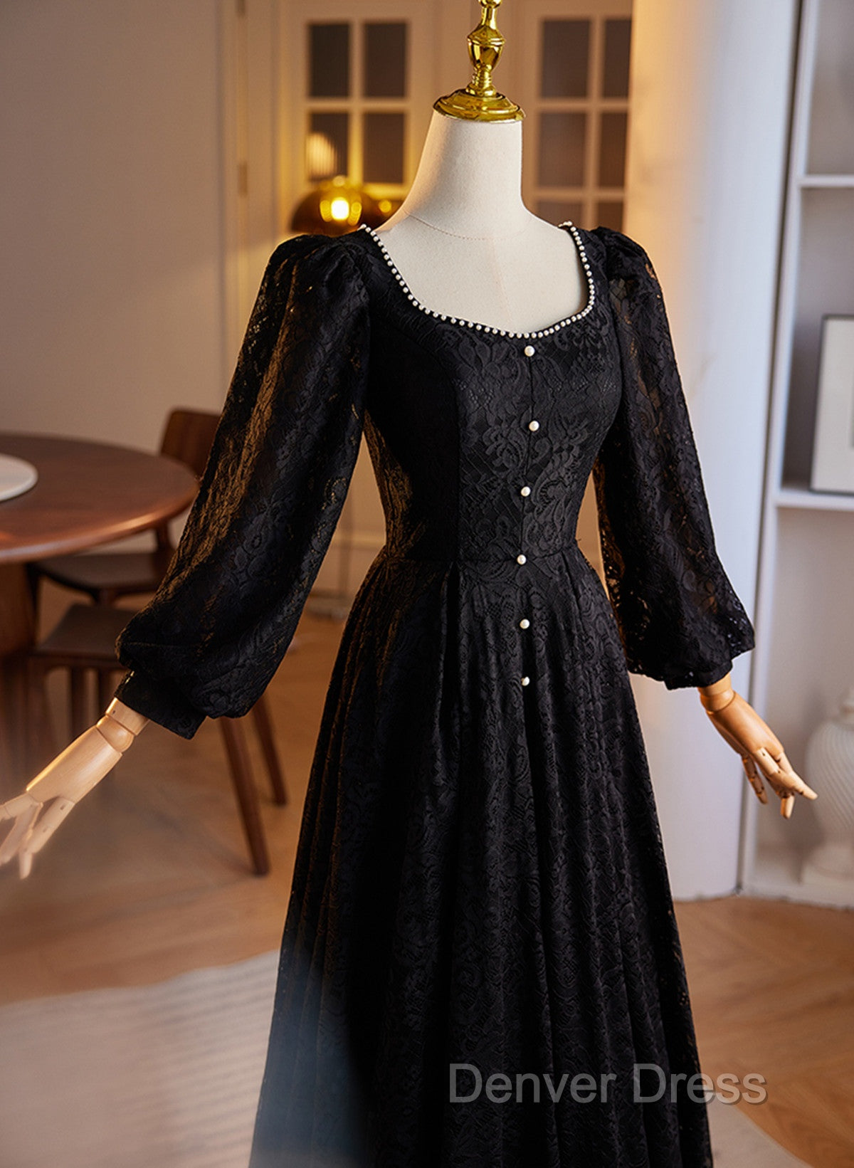 Black Long Sleeves Lace A-Line Party Dresses, Black Lace Wedding Party Dresses Secondary image