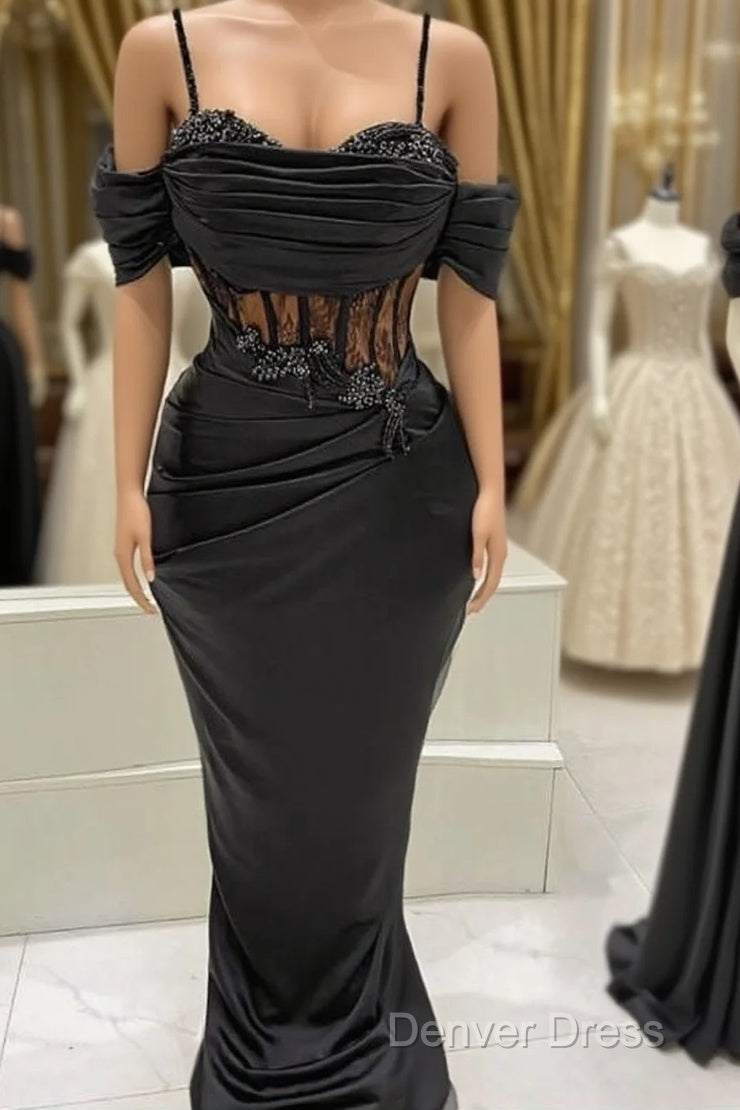 Black Mermaid Corset Prom Dresses Appliques Beaded