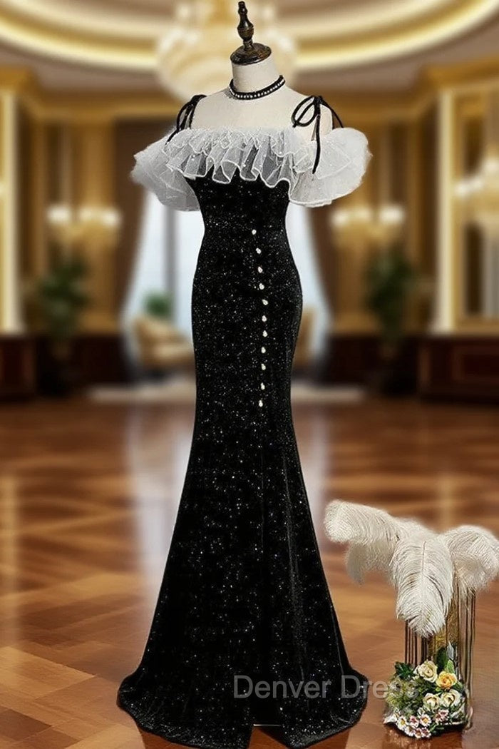 Black Mermaid Long Formal Dresses Party Dresses, Off Shoulder Black Evening Dresses