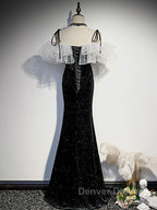 Black mermaid long prom Dress, black Prom Dresses