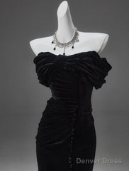 Black Mermaid Off-The-Shoulder Velvet Long Prom Dress, Elegant Quinceanera Dress