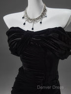 Black Mermaid Off-The-Shoulder Velvet Long Prom Dresses, Elegant Quinceanera Dresses