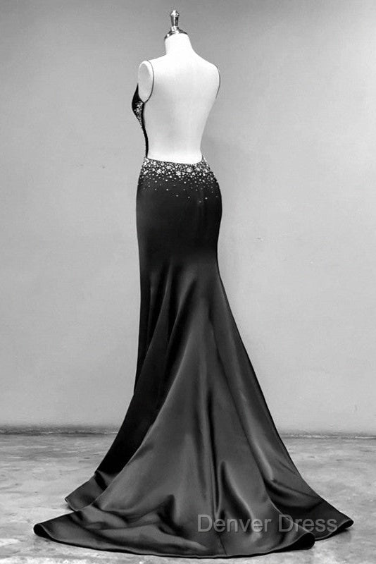 Black Mermaid Open Back Dresses With Slit