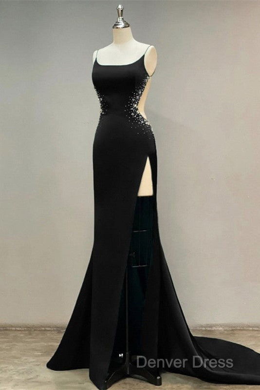 Black Mermaid Open Back Dresses With Slit