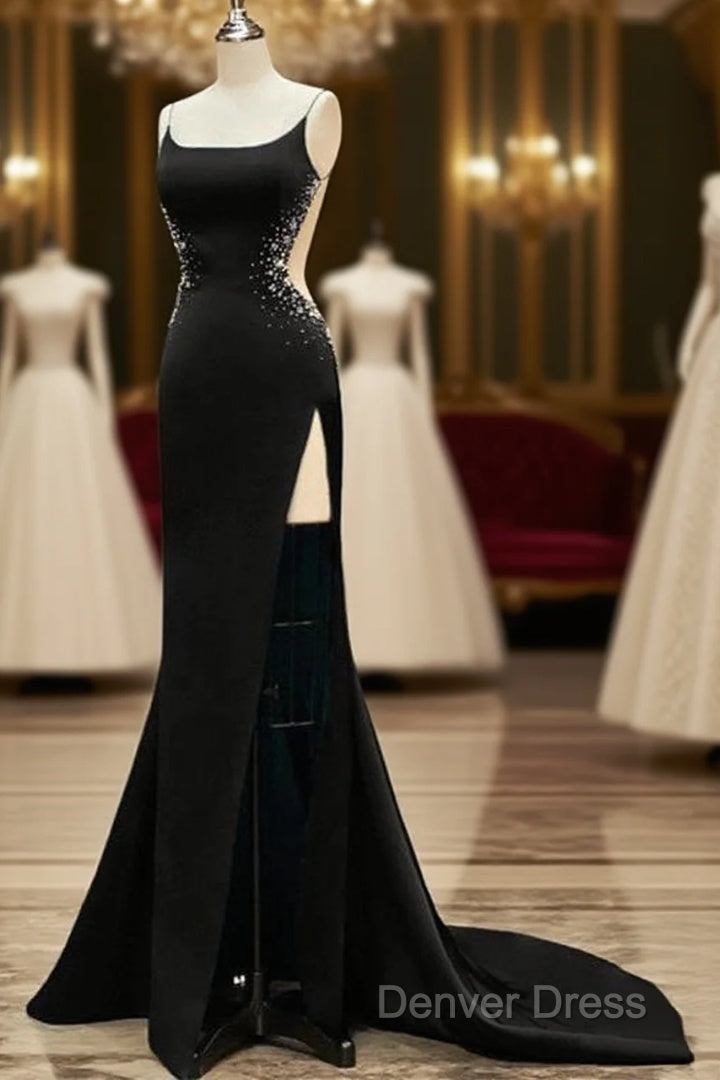 Black Mermaid Open Back Dresses With Slit