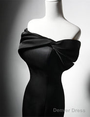 Black Mermaid Satin Off Shoulder Evening Dress, Black Satin Prom Dress