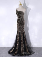 Black Mermaid Sequins Long Prom Dresses, Black Evening Dresses Party Dresses