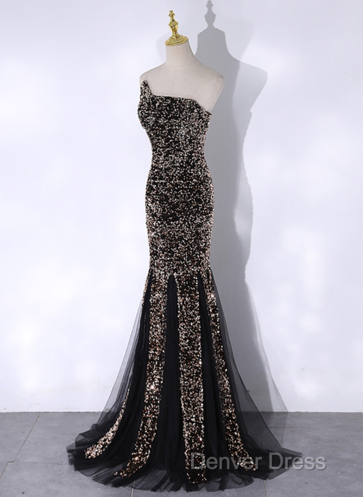 Black Mermaid Sequins Long Prom Dresses, Black Evening Dresses Party Dresses
