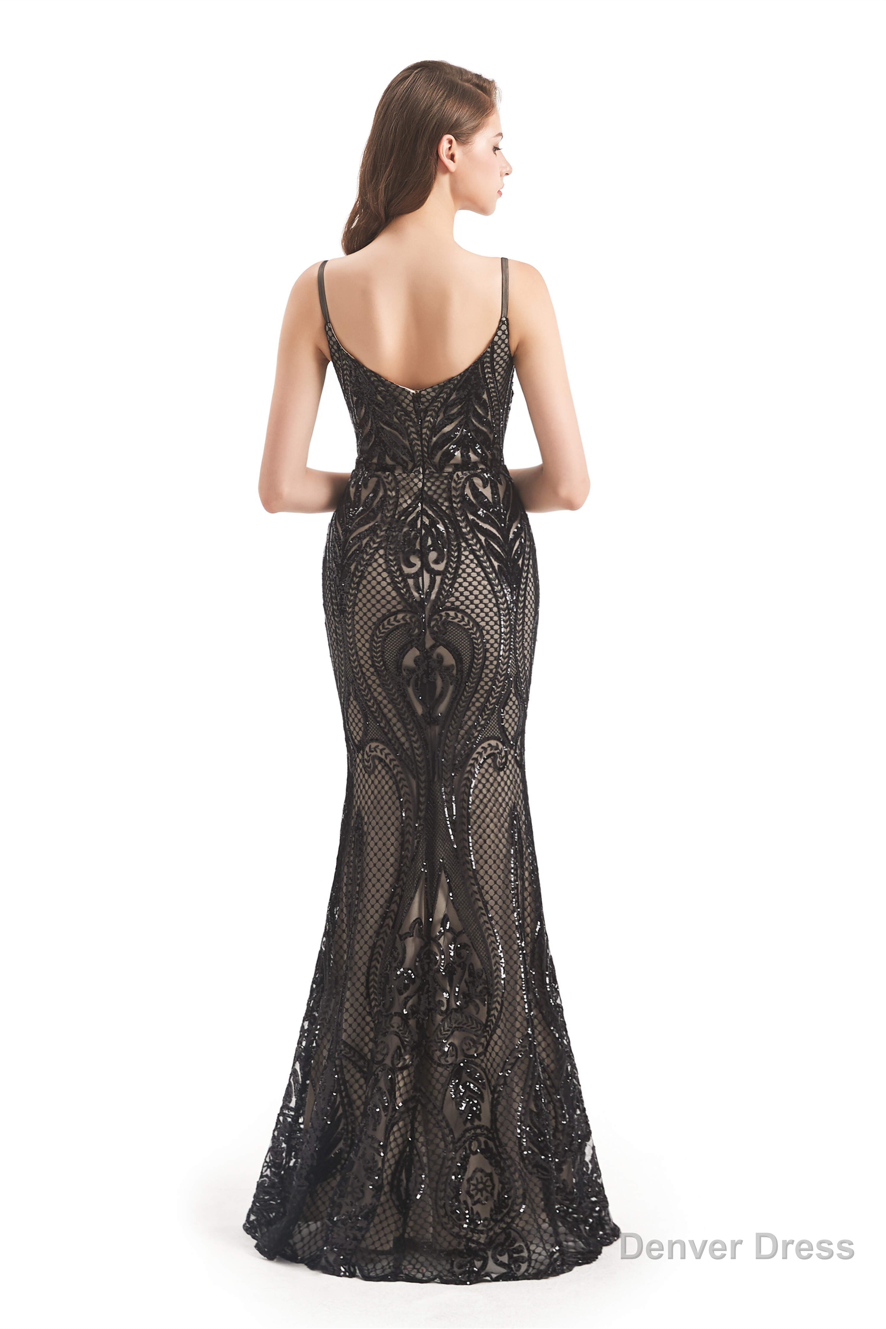 Mermaid Sequins Spaghetti Straps Prom Dresses With Detachable Train