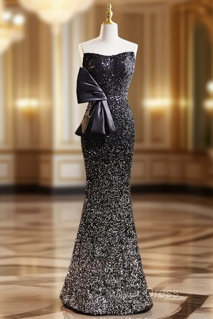 Black Mermaid Sequins Strapless Prom Dresses Main image