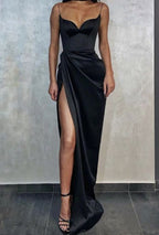 Black Mermaid Spaghetti Straps Cheap Long Prom Dresses