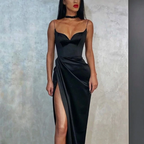 Black Mermaid Spaghetti Straps Cheap Long Prom Dresses
