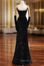 Black Mermaid Straps Sequins Prom Dresses