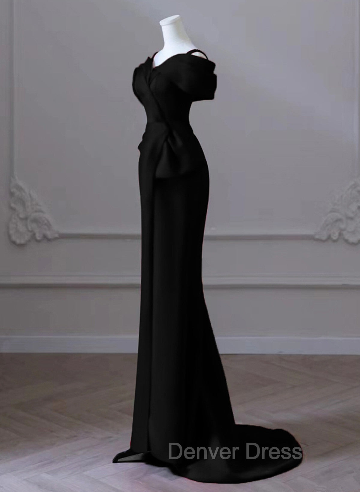 Black Mermaid Sweetheart Off Shoulder Prom Dress, Black Satin Prom Dresses