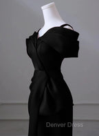 Black Mermaid Sweetheart Off Shoulder Prom Dress, Black Satin Prom Dresses