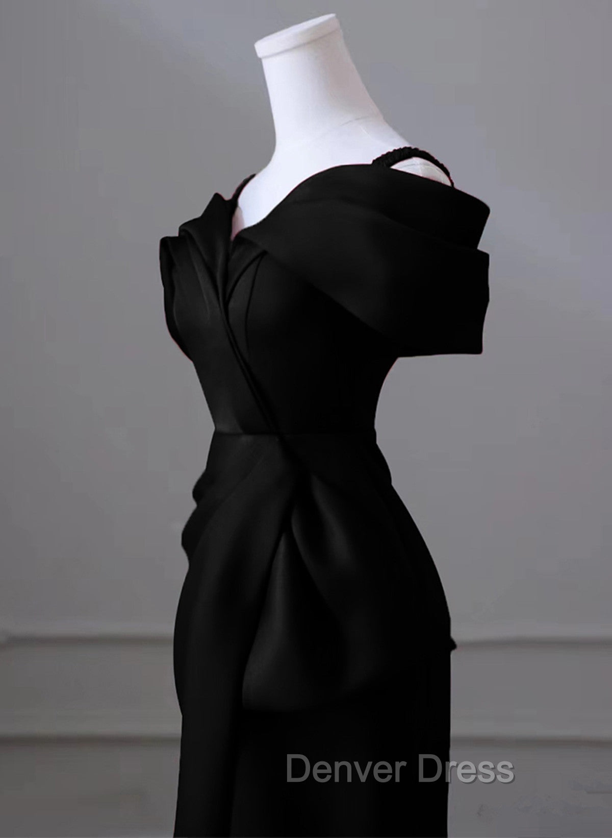 Black Mermaid Sweetheart Off Shoulder Prom Dress, Black Satin Prom Dresses