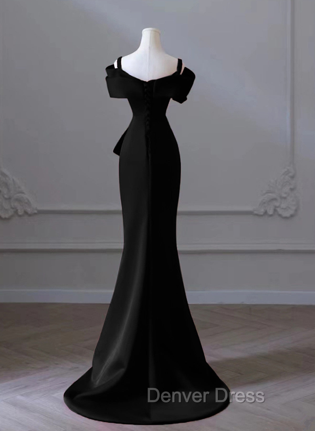 Black Mermaid Sweetheart Off Shoulder Prom Dress, Black Satin Prom Dresses