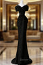 Black Mermaid Sweetheart Off Shoulder Prom Dress, Black Satin Prom Dresses