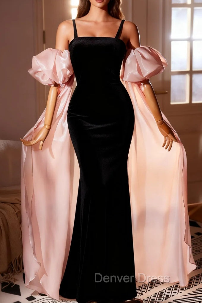 Black Mermaid Velvet Straps Prom Dresses Main image