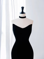 Black Mermaid Velvet Tulle Long Prom Dresses, Black Evening Dresses