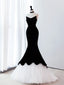 Black Mermaid Velvet Tulle Long Prom Dresses, Black Evening Dresses