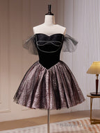 Black Mini Short Prom Dress, Sweetheart Neck Black Cute Homecoming Dresses